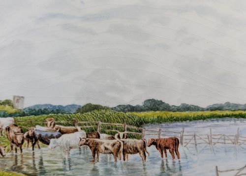 VINTAGE HAND PAINTED DECORATIVE WALL TILE THE WATERING PLACE SHIPLAKE 1930S AFW - ADDITIONAL PHOTO 1