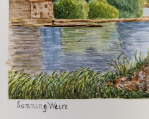 VINTAGE HAND PAINTED DECORATIVE WALL TILE OF SONNING WEIRE 1930S BY AFW - ADDITIONAL PHOTO 1