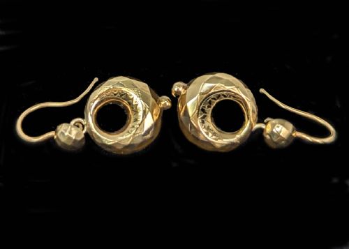VICTORIAN 9CT GOLD DROP EARRINGS ANTIQUE ETRUSCAN REVIVAL ORNATE DANGLE EARRINGS - ADDITIONAL PHOTO 2