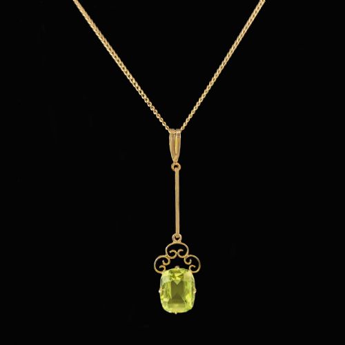 EDWARDIAN PERIDOT NECKLACE 9CT GOLD ANTIQUE DROP PENDANT WITH CHAIN VINTAGE CIRCA 1910 - ADDITIONAL PHOTO 2