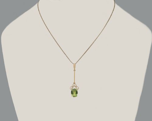 EDWARDIAN PERIDOT NECKLACE 9CT GOLD ANTIQUE DROP PENDANT WITH CHAIN VINTAGE CIRCA 1910 - ADDITIONAL PHOTO 4