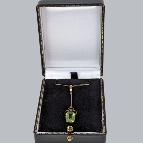 EDWARDIAN PERIDOT NECKLACE 9CT GOLD ANTIQUE DROP PENDANT WITH CHAIN VINTAGE CIRCA 1910 - ADDITIONAL PHOTO 5