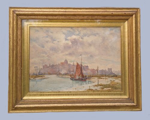 HERBERT MENZIES MARSHALL RYE HARBOUR WATERCOLOUR SIGNED 1907 FRAMED BY CHAPMAN BROS LONDON