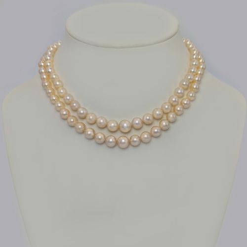 edwardian pearl necklace diamond clasp antique two row pearls with gem certificate - CATEGORY: ANTIQUE JEWELLERY - DATED 1960