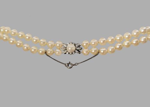 EDWARDIAN PEARL NECKLACE DIAMOND CLASP ANTIQUE TWO ROW PEARLS WITH GEM CERTIFICATE - ADDITIONAL PHOTO 9