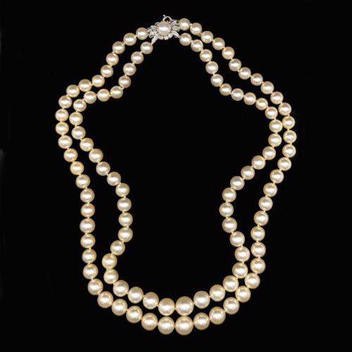 EDWARDIAN PEARL NECKLACE DIAMOND CLASP ANTIQUE TWO ROW PEARLS WITH GEM CERTIFICATE - ADDITIONAL PHOTO 11