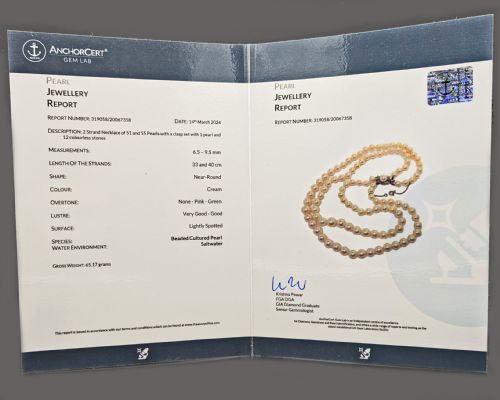 EDWARDIAN PEARL NECKLACE DIAMOND CLASP ANTIQUE TWO ROW PEARLS WITH GEM CERTIFICATE - ADDITIONAL PHOTO 12