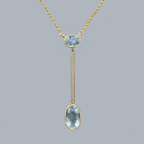 antique aquamarine 15ct gold pendant necklace edwardian knife edge drop circa 1910 - CATEGORY: ANTIQUE JEWELLERY - DATED 1910