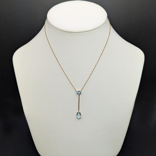 ANTIQUE AQUAMARINE 15CT GOLD PENDANT NECKLACE EDWARDIAN KNIFE EDGE DROP CIRCA 1910 - ADDITIONAL PHOTO 1