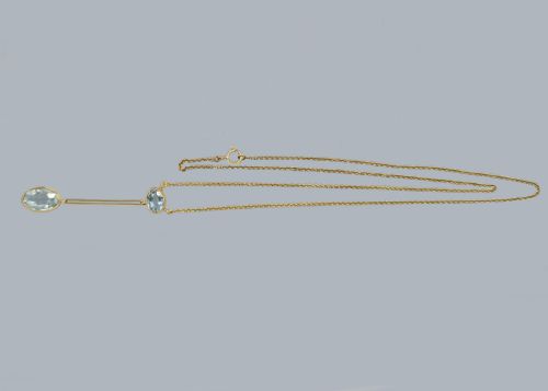ANTIQUE AQUAMARINE 15CT GOLD PENDANT NECKLACE EDWARDIAN KNIFE EDGE DROP CIRCA 1910 - ADDITIONAL PHOTO 2