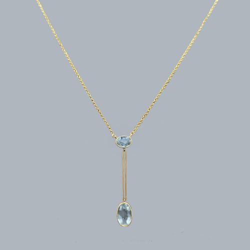 ANTIQUE AQUAMARINE 15CT GOLD PENDANT NECKLACE EDWARDIAN KNIFE EDGE DROP CIRCA 1910 - ADDITIONAL PHOTO 4