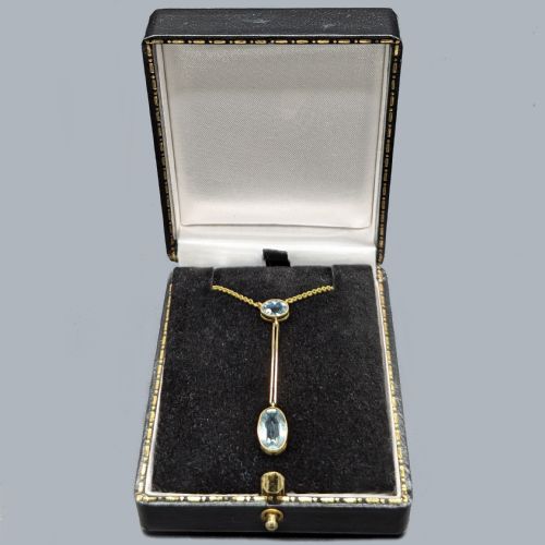 ANTIQUE AQUAMARINE 15CT GOLD PENDANT NECKLACE EDWARDIAN KNIFE EDGE DROP CIRCA 1910 - ADDITIONAL PHOTO 6