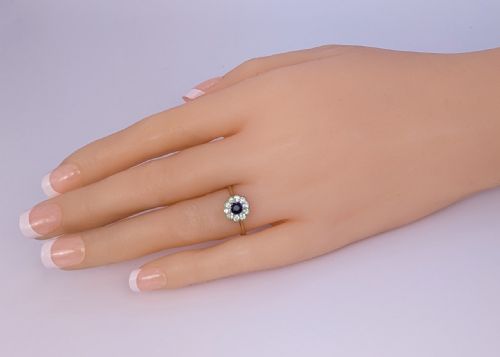 ANTIQUE SAPPHIRE AND DIAMOND CLUSTER RING 18CT GOLD 1920S ART DECO DAISY RING - ADDITIONAL PHOTO 1