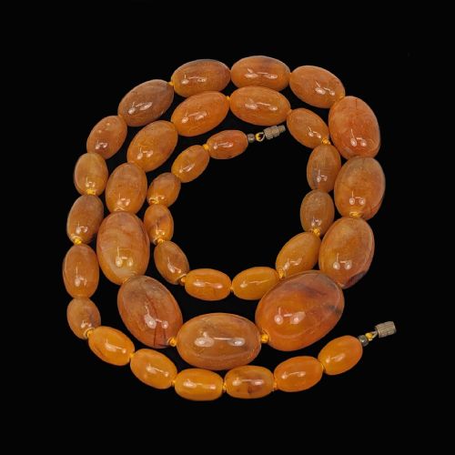 fig 1. Antique Butterscotch Amber Necklace Graduated Large Beads 30