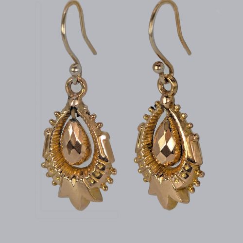 VICTORIAN 9CT GOLD DANGLE EARRINGS ANTIQUE ORNATE ARTICULATED 15 DROP EARRINGS - ADDITIONAL PHOTO 1