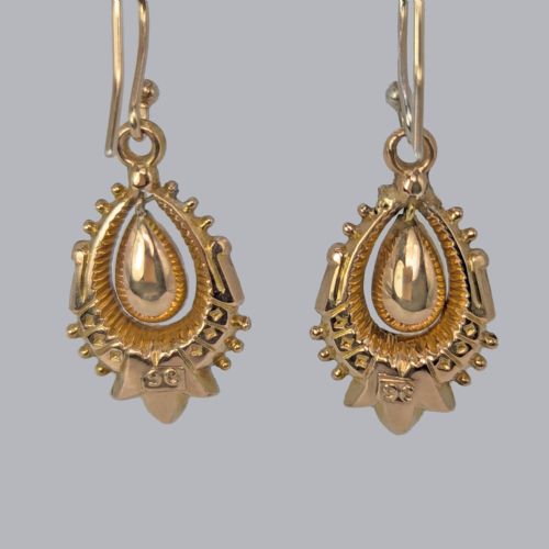 VICTORIAN 9CT GOLD DANGLE EARRINGS ANTIQUE ORNATE ARTICULATED 15 DROP EARRINGS - ADDITIONAL PHOTO 2