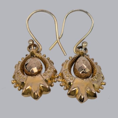 VICTORIAN 9CT GOLD DANGLE EARRINGS ANTIQUE ORNATE ARTICULATED 15 DROP EARRINGS - ADDITIONAL PHOTO 3