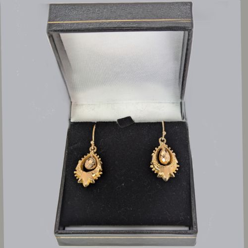 VICTORIAN 9CT GOLD DANGLE EARRINGS ANTIQUE ORNATE ARTICULATED 15 DROP EARRINGS - ADDITIONAL PHOTO 4
