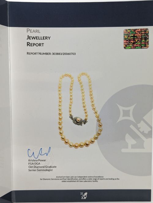VINTAGE PEARL NECKLACE DIAMOND CLASP WITH GEM REPORT SINGLE STRAND 1950S PEARLS 18CT GOLD CLASP - ADDITIONAL PHOTO 14