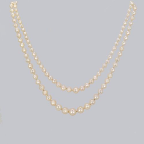 VINTAGE PEARL NECKLACE DOUBLE SINGLE STRAND WITH 9CT GOLD FLORAL GARNET CLASP - ADDITIONAL PHOTO 1
