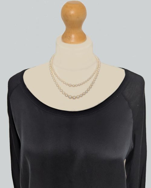 VINTAGE PEARL NECKLACE DOUBLE SINGLE STRAND WITH 9CT GOLD FLORAL GARNET CLASP - ADDITIONAL PHOTO 9