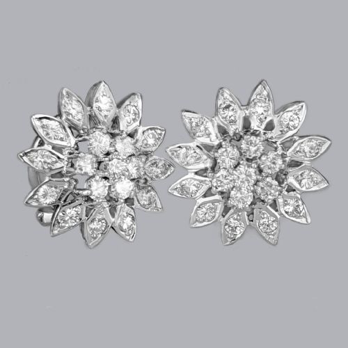 VINTAGE DIAMOND EARRINGS 18CT GOLD FLORAL CLUSTER 15CT DIAMOND DAISY EARRINGS - ADDITIONAL PHOTO 2