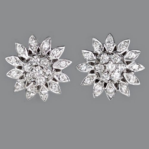 VINTAGE DIAMOND EARRINGS 18CT GOLD FLORAL CLUSTER 15CT DIAMOND DAISY EARRINGS - ADDITIONAL PHOTO 3