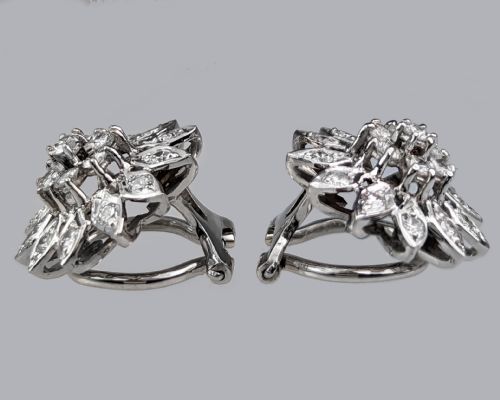 VINTAGE DIAMOND EARRINGS 18CT GOLD FLORAL CLUSTER 15CT DIAMOND DAISY EARRINGS - ADDITIONAL PHOTO 5