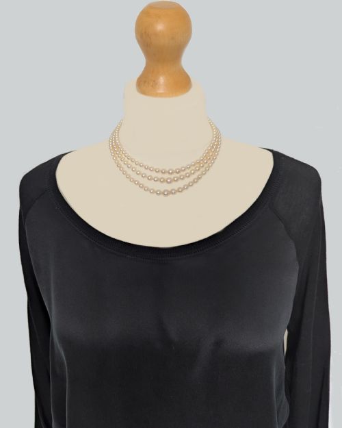 VINTAGE TRIPLE PEARL NECKLACE 9CT GOLD CLUSTER PEARL CLASP THREE STRAND 1950S - ADDITIONAL PHOTO 3