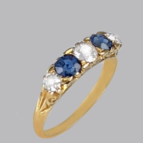 fig 1. Antique Sapphire & Diamond Ring Ornate 18ct Gold 5 Stone Ring London 1907 Hallmarked Old Cut Diamond