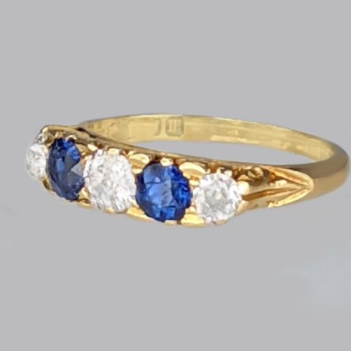 fig 4. Antique Sapphire & Diamond Ring Ornate 18ct Gold 5 Stone Ring London 1907 Hallmarked Old Cut Diamond