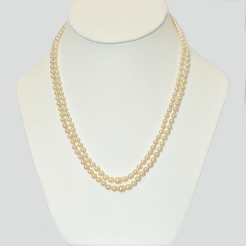 VINTAGE PEARL NECKLACE 9CT GOLD FLORAL GARNET CLASP DOUBLE STRAND 1940S PEARLS - ADDITIONAL PHOTO 2