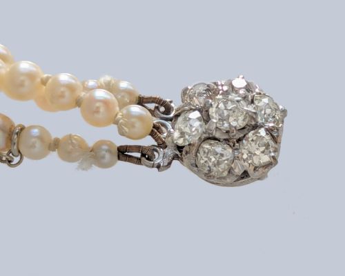 ANTIQUE PEARL NECKLACE OLD CUT DIAMOND CLASP EDWARDIAN TRIPLE STAND PEARLS GEM LAB REPORT - ADDITIONAL PHOTO 2