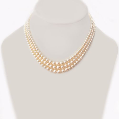 ANTIQUE PEARL NECKLACE OLD CUT DIAMOND CLASP EDWARDIAN TRIPLE STAND PEARLS GEM LAB REPORT - ADDITIONAL PHOTO 4