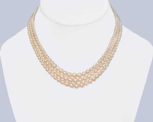 ANTIQUE PEARL NECKLACE OLD CUT DIAMOND CLASP EDWARDIAN TRIPLE STAND PEARLS GEM LAB REPORT - ADDITIONAL PHOTO 8