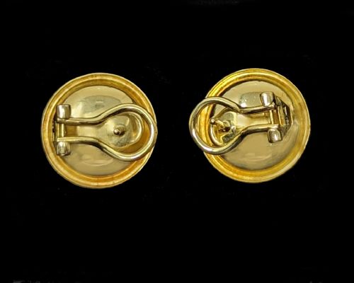 18CT GOLD MABE PEARL 1960S EARRINGS OMEGA BACK STUD VINTAGE PEARL EARRINGS 16MM - ADDITIONAL PHOTO 6