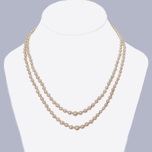VINTAGE DOUBLE STRAND PEARL NECKLACE MARCASITE CLASP 22 TWO ROW PEARLS 1950S - ADDITIONAL PHOTO 1