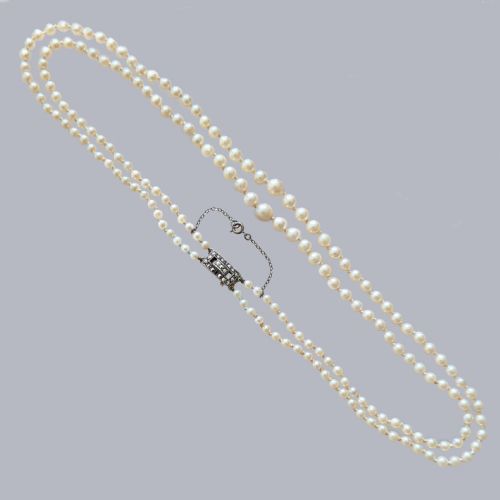 VINTAGE DOUBLE STRAND PEARL NECKLACE MARCASITE CLASP 22 TWO ROW PEARLS 1950S - ADDITIONAL PHOTO 6