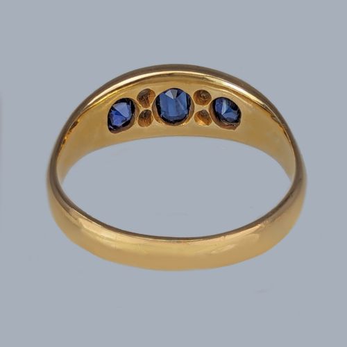 ANTIQUE SAPPHIRE DIAMOND RING 18CT GOLD VICTORIAN BATEAU OLD CUT DIAMOND RING - ADDITIONAL PHOTO 6