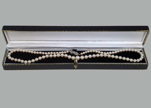 VINTAGE PEARL NECKLACE 9CT GOLD DIAMOND CLASP 1950S CLASSIC SINGLE STRAND PEARLS - ADDITIONAL PHOTO 7