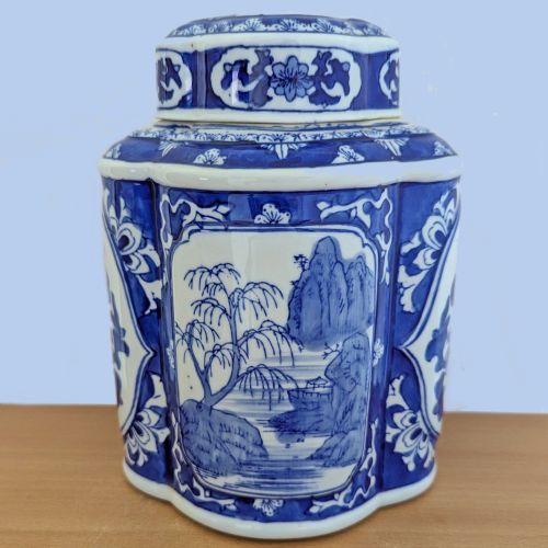ANTIQUE CHINESE GINGER JAR BLUE AND WHITE CERAMICS POTICHE WITH LID 9 HIGH RARE - ADDITIONAL PHOTO 1
