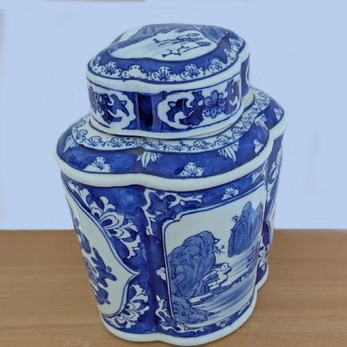 ANTIQUE CHINESE GINGER JAR BLUE AND WHITE CERAMICS POTICHE WITH LID 9 HIGH RARE - ADDITIONAL PHOTO 2