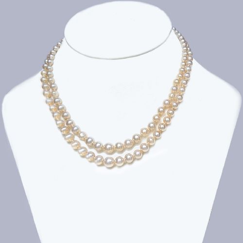 VINTAGE PEARL NECKLACE 9CT GOLD FLORAL SAPPHIRE CLASP DOUBLE STRAND PEARLS - ADDITIONAL PHOTO 1