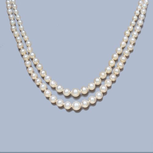 VINTAGE PEARL NECKLACE 9CT GOLD FLORAL SAPPHIRE CLASP DOUBLE STRAND PEARLS - ADDITIONAL PHOTO 7