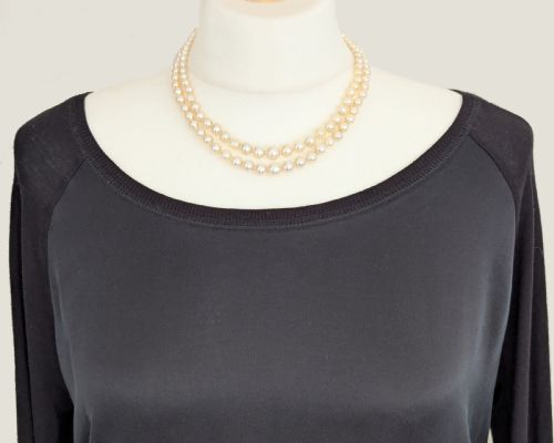 VINTAGE PEARL NECKLACE 9CT GOLD FLORAL SAPPHIRE CLASP DOUBLE STRAND PEARLS - ADDITIONAL PHOTO 8