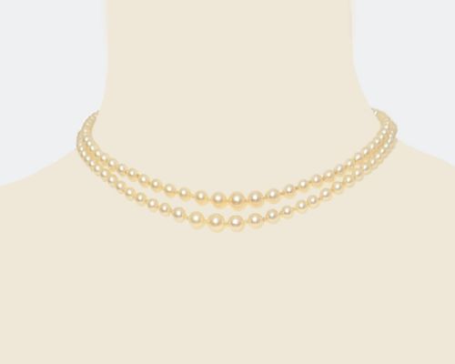 DOUBLE STRAND PEARLS 9CT GOLD GARNET CLASP VINTAGE 17 LONG PEARL NECKLACE 1950S - ADDITIONAL PHOTO 1