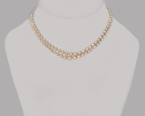 DOUBLE STRAND PEARLS 9CT GOLD GARNET CLASP VINTAGE 17 LONG PEARL NECKLACE 1950S - ADDITIONAL PHOTO 4