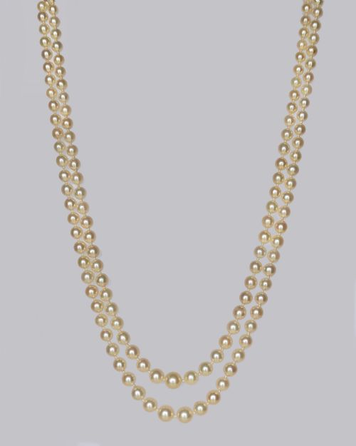 LONG PEARL NECKLACE 9CT GOLD FLORAL SAPPHIRE CLASP 25 DOUBLE STRAND VINTAGE 60S - ADDITIONAL PHOTO 2