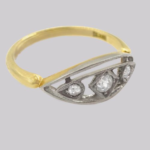 ANTIQUE DIAMOND TRILOGY RING 18CT GOLD VINTAGE OLD CUT DIAMOND THREE STONE RING - ADDITIONAL PHOTO 2