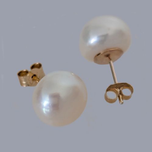 VINTAGE PEARL STUD EARRINGS 11MM BUTTON SHAPED FRESHWATER PEARLS 9CT GOLD POSTS - ADDITIONAL PHOTO 2